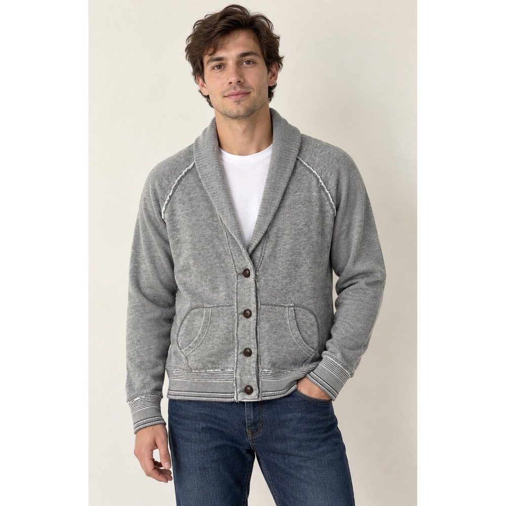 American Eagle Outfitters Mens XL Gray Shawl Collar Cardigan Sweater Button